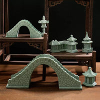 Miniature Stone Bridge and Boat Ornament for Bonsai Landscape Decor