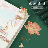 Dragonfly Lotus Metal Bookmark with Gift Box, Chinese Style Creative Souvenir for Students and Teachers
