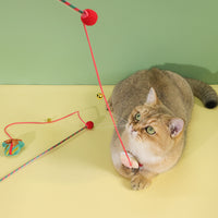 Christmas Pet Cat Wand Toy with Plush Cartoon Bell and Sound for Interactive Play and Training