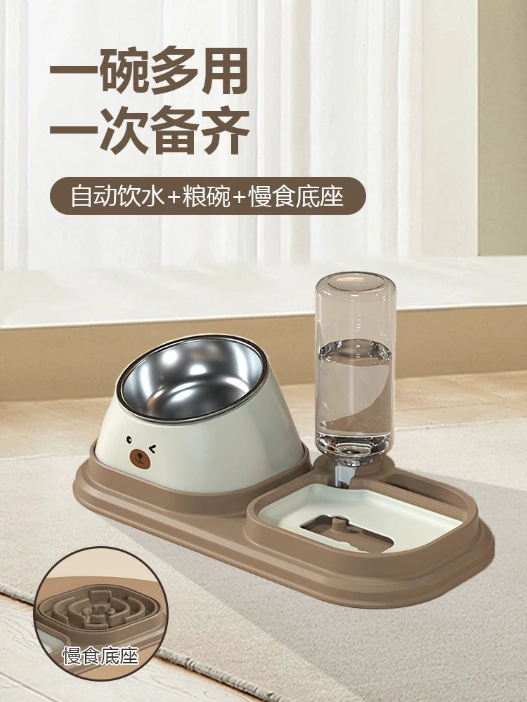 Elevated Pet Food and Water Bowl Set with Automatic Dispenser for Cats and Dogs