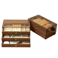 Luxury Walnut Grain Jewelry Box with Drawers for Earrings, Necklaces, and Bracelets