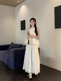 New Chinese Style Cheongsam Inspired Halter Top and Skirt Set for Women
