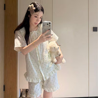 Women's Cloud Cotton Short Sleeve Pajama Set with Peter Pan Collar and Polka Dot Cardigan