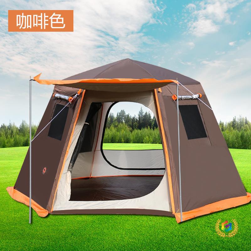 Automatic Hexagonal Camping Tent for 3-8 People, Double Layer, Aluminum Pole, Sun Protection, Rainproof