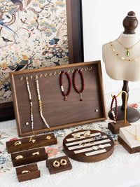 Walnut Wood Jewelry Display Stand for Necklaces, Bracelets, Earrings, and Rings