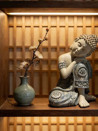 25cm Zen Meditating Sleeping Buddha Statue for Garden Patio Teahouse Study Outdoor Decor