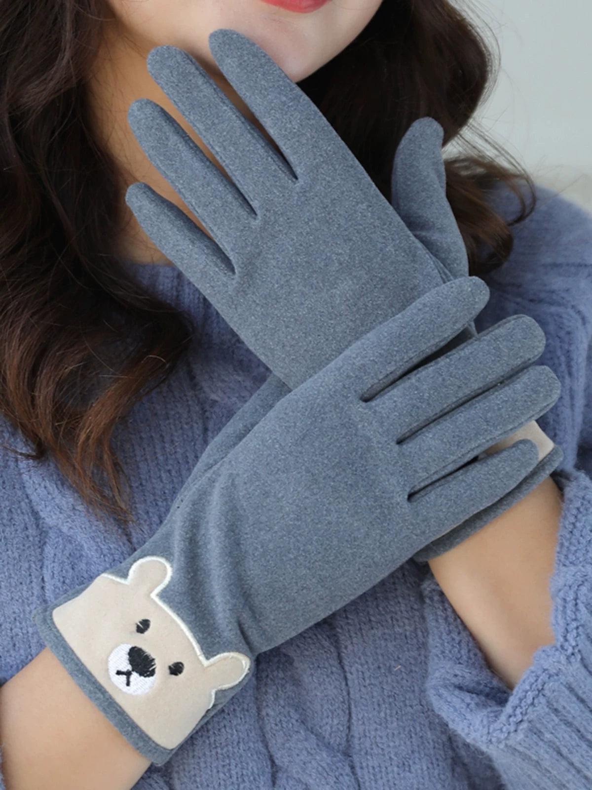 Women's Winter Warm Touchscreen Gloves with Cartoon Design, Thickened Fleece Lining for Cold Weather Cycling and Driving