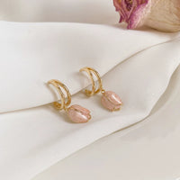 Rose Gold Pink Tulip Drop Earrings for Women, French Style S925 Silver Needle