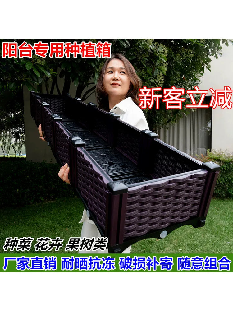 Large Plastic Raised Garden Bed for Vegetables and Herbs, Indoor/Outdoor Planter Box for Balcony and Patio