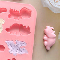 DIY 12-Cavity Dinosaur Silicone Mold for Candy Chocolate Jelly Ice Mousse Cake Baking