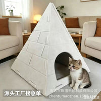 Felt Pyramid Cat Bed, Detachable Washable Pet Sleeping House, Modern Home Style