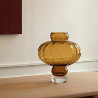 Retro Chinese Style Amber Glass Vase for Home Decor
