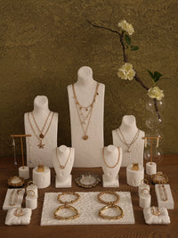 Travertine Jewelry Display Stand for Necklaces, Earrings, and Rings - White Plaster Mannequin Prop