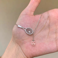 Silver Tennis Racket White Crystal Pendant Necklace for Women