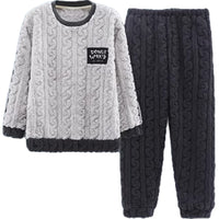 Men's Coral Fleece Pajama Set Thickened Warm Flannel Loungewear for Autumn Winter