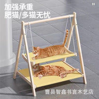 Wooden Cat Hammock Bed Hanging Pet Rocker Cradle for Cats, Single or Double Layer Design