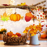 Thanksgiving Autumn Maple Leaf Pumpkin Squirrel Wooden Slice Hanging Ornaments for Party Decoration