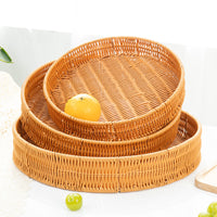 Handwoven Rattan-Style Serving Tray Basket for Snacks, Fruits, and Bread