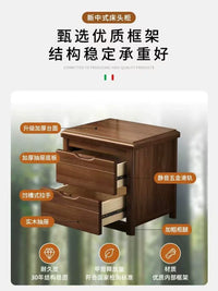 Solid Wood Bedside Table with Lock, Modern Minimalist Chinese Style Storage Cabinet, Mini Bedroom Drawer Nightstand