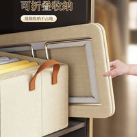 Foldable Wardrobe Clothes Storage Box with Steel Frame and Drawer Design