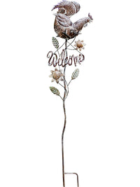 Juhan Iron Art Bird Welcome Sign Garden Stake with Bell, Vintage Villa Landscape Ornament
