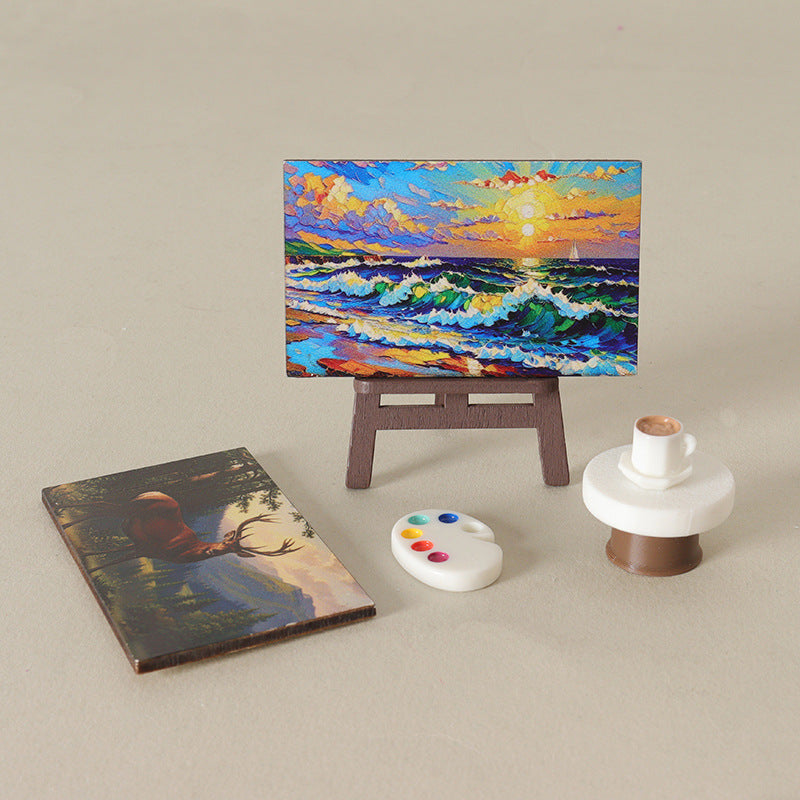 Dollhouse Miniature Retro Oil Painting Artboard Set for DIY Desktop Decor
