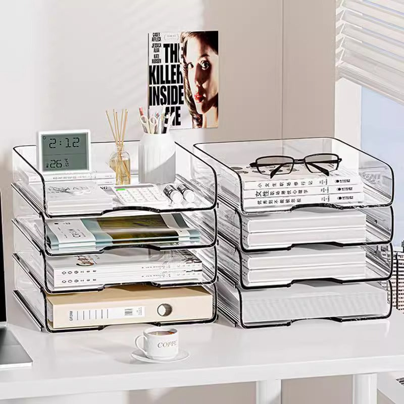 Acrylic Desktop File Organizer with Drawer, Clear Document Storage Box for Office and Home