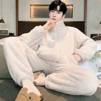 Unisex Plush Fleece Pajama Set for Winter - Thickened Warm Loungewear