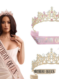 Birthday Queen Crown and Sash Set for Party Decorations