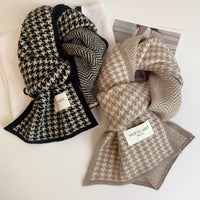Korean Style Houndstooth Double-Sided Scarf for Autumn/Winter, Warm Knitted Neck Warmer, Versatile Couple Fashion