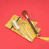 Brass Incense Ash Shovel and Rake Tool Set for Incense Burner Cleaning