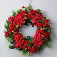 Spring Floral Wreath for Front Door, Greenery Vine Ring with Hydrangeas and Maple Leaves, Wedding & Hotel Decor