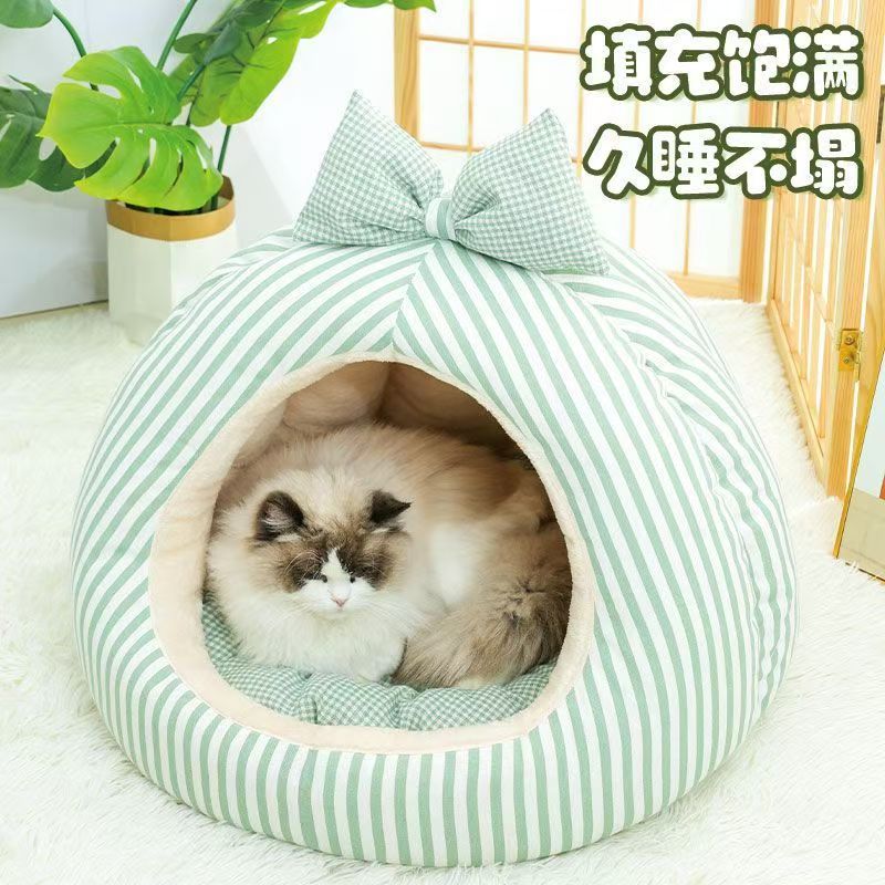Enclosed Warm Cat Bed for Deep Sleep, Thickened Winter Pet Nest for Kittens and Small Cats