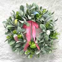 2025 Easter Lamb's Ear Colorful Egg Wreath Hanging Ornament for Hotel Home Wall Decor Artificial Flower