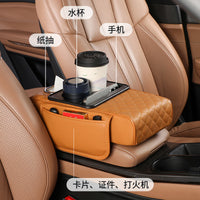 Car Armrest Storage Box with Heightening Pad and Tissue Holder, Universal Fit
