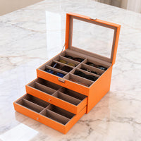 24-Slot Wooden Eyeglass and Sunglass Storage Organizer Box with Display Top