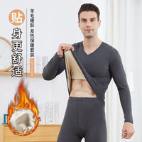 Men's Double-Sided Velvet Thermal Underwear Set V-Neck/Crew Neck Fleece Lined Base Layer