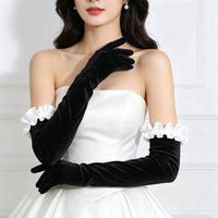 1920s Vintage Black Velvet Lace Opera Gloves for Cosplay & Halloween Parties