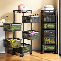 Rotatable Kitchen Storage Rack with Wheels, Multi-layer Thickened Carbon Steel for Fruits, Vegetables, and Snacks