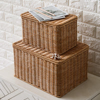 Woven Rattan-Style Storage Box with Lid for Clothes and Home Organization