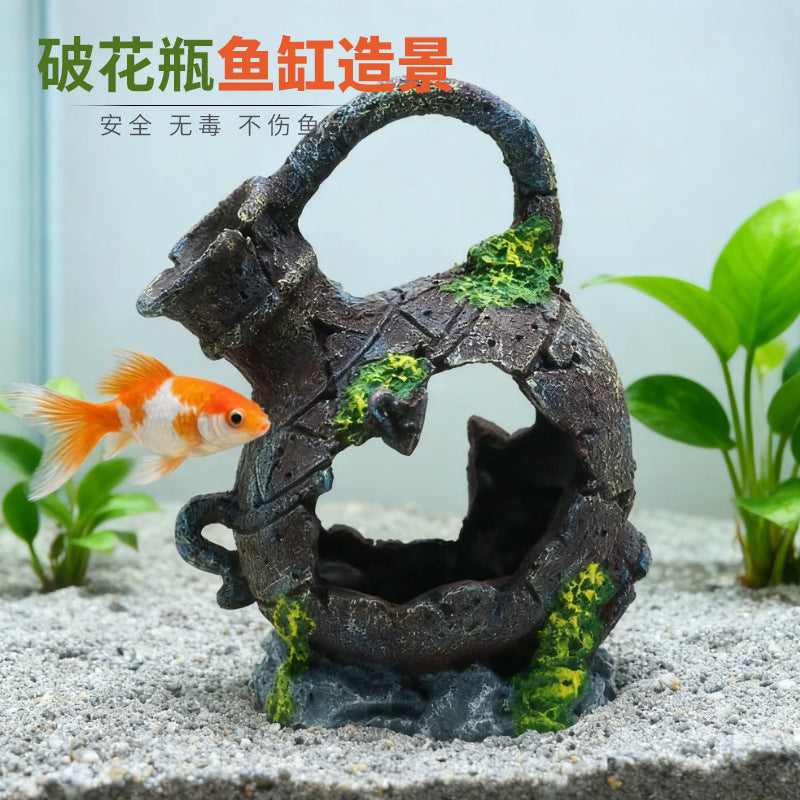 Aquarium Ceramic Hideaway Decor for Cichlids and Shrimp, Vintage Bottle Design