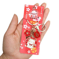 Japanese Lucky Cat Sakura Keychain Charm for Bags and Keys, New Year Fortune Cartoon Alloy Keyring