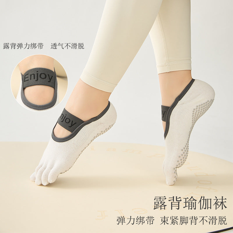 Women's Cotton Non-Slip Yoga Pilates Toe Socks with Silicone Grips