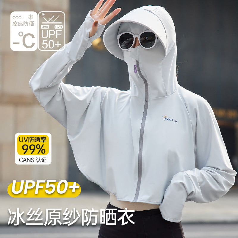 Ice Silk UV Protection Sun Hat with Integrated Face Mask and Shawl for Cycling