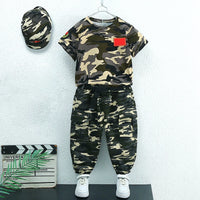 Kids Camouflage Summer Outfit Set for Boys and Girls - Short Sleeve Top, Shorts/Skirt, and Hat