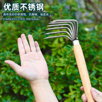 Stainless Steel Garden Rake with Long Oak Handle for Loosening Soil