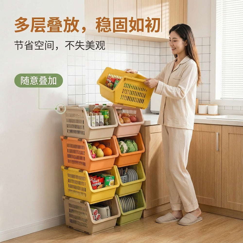 Thickened Plastic Rolling Storage Basket for Living Room, Kitchen, and Toys
