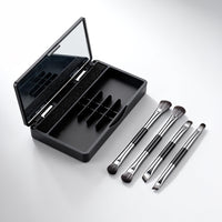 Portable Double-Ended Eyeshadow Brush Set with Mirror Case, 4-Piece Multifunctional Makeup Tool Kit