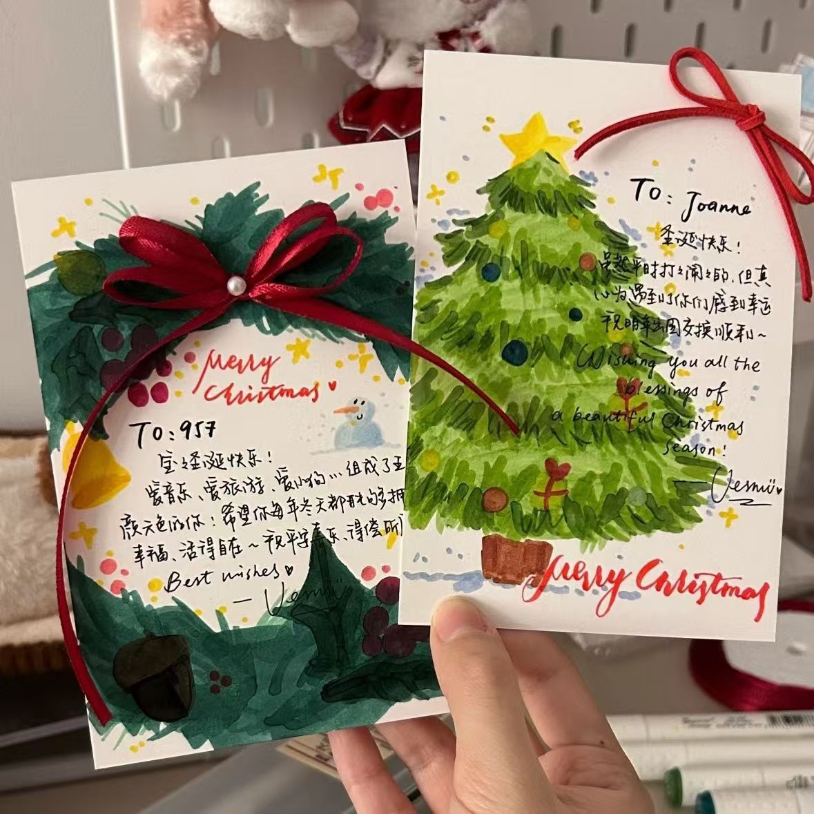Christmas Tree Gift Box Cards, Creative Christmas Eve Message Cards, DIY Couple Blessing Tags