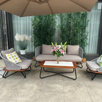 Nordic Outdoor Wicker Sofa Set with Solid Wood Frame for Patio Garden Villa